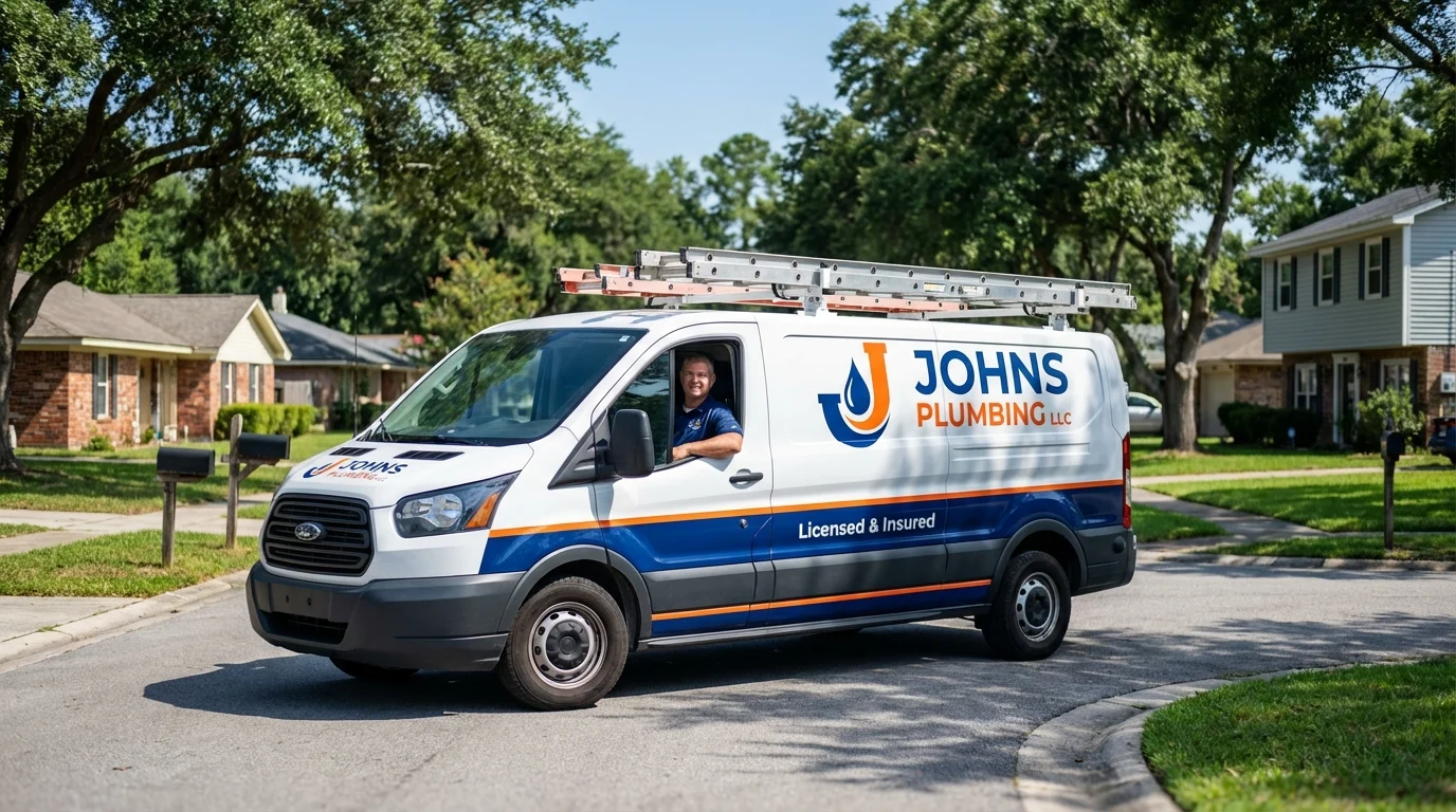 Johns Plumbing LLC service van in Hasbrouck Heights, NJ