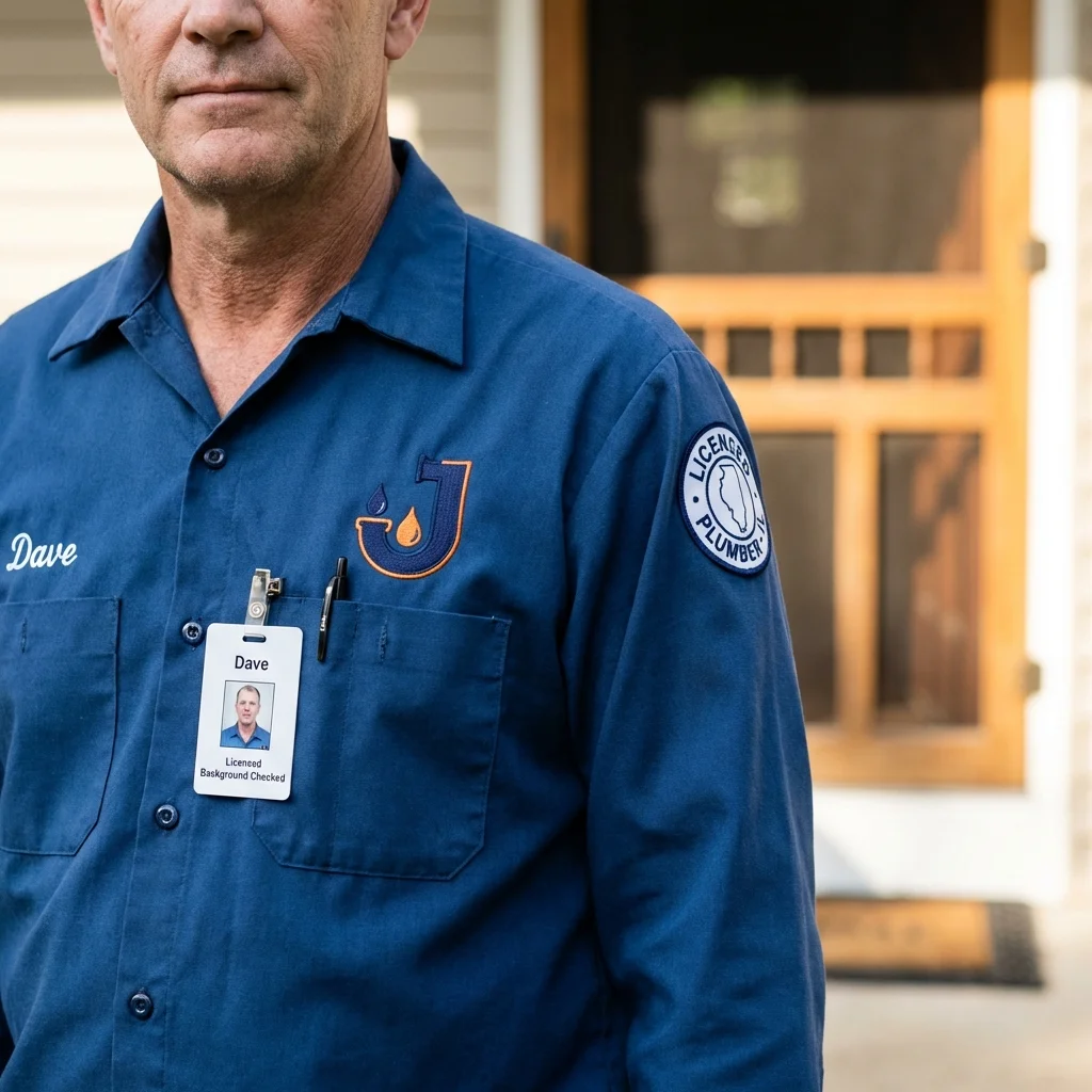 Licensed plumber showing ID badge in Hasbrouck Heights, NJ