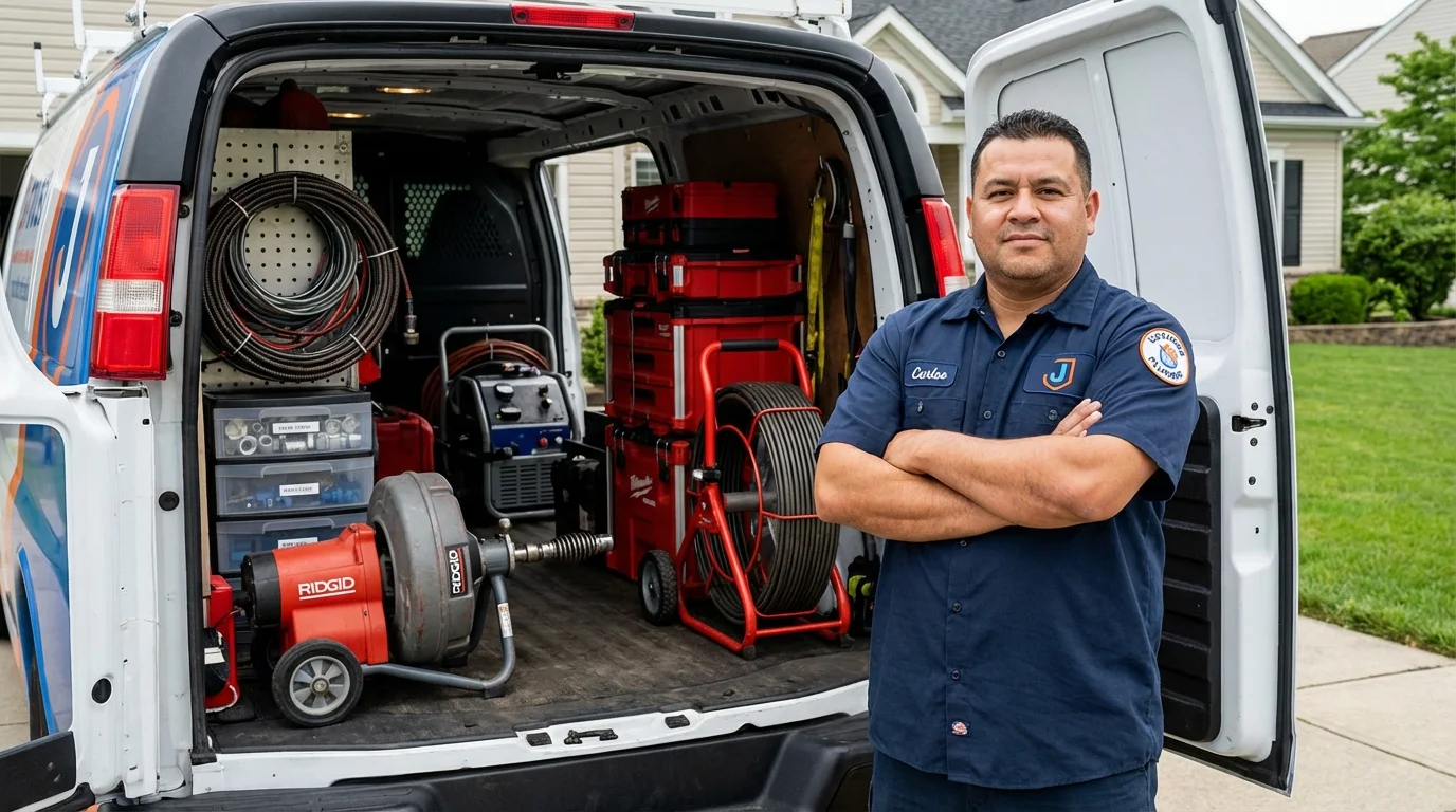 Professional drain cleaning equipment and Johns Plumbing LLC plumber in Hasbrouck Heights