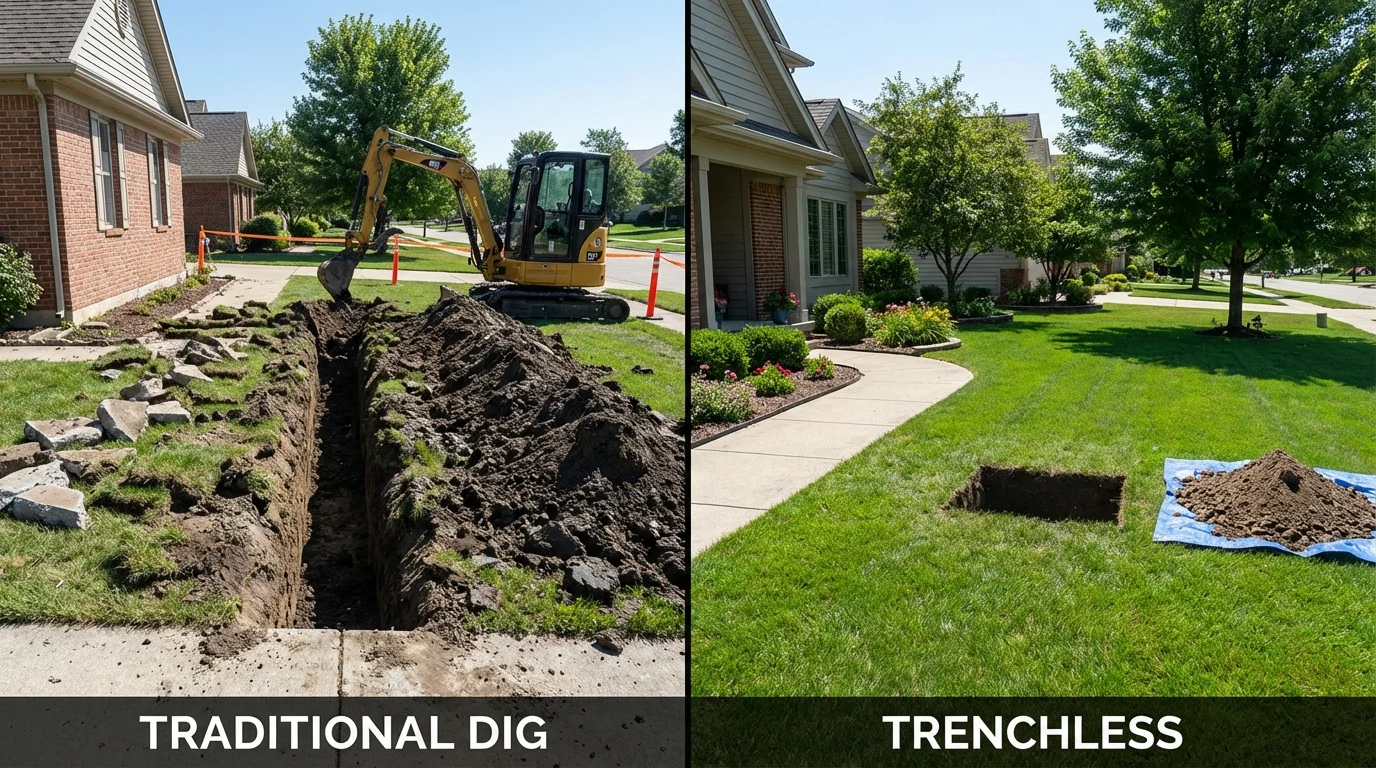 Trenchless sewer repair with minimal yard damage versus traditional excavation in Hasbrouck Heights, NJ
